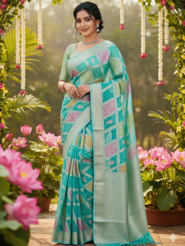 Sea Green Saree with a Graceful touch of Vibrant Hues - The Closet Saree