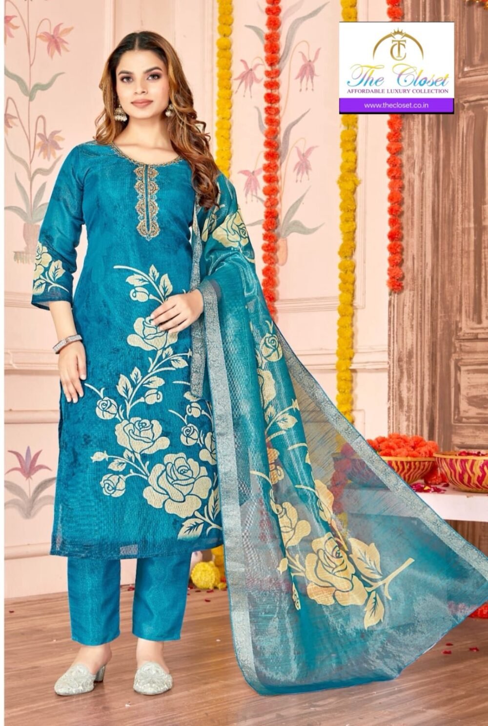 A Graceful Women’s Suit Set featuring Intricate Neck Embroidery Work - Image 2