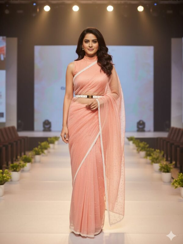 A Graceful Peach Saree, light in weight and easy to carry