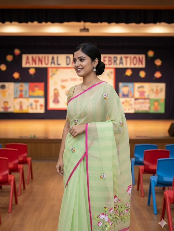 Elegant Parrot Green Kota Doriya Saree - The Closet Saree