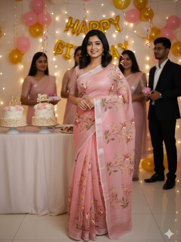 Saree with Thread work - Peach Saree