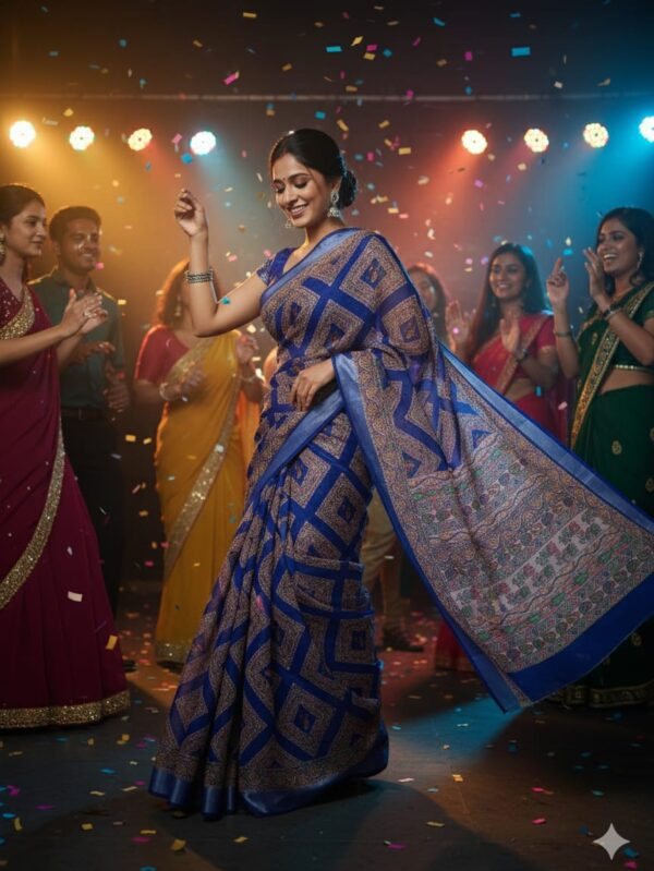 Printed Royal Blue Kota Doriya Saree