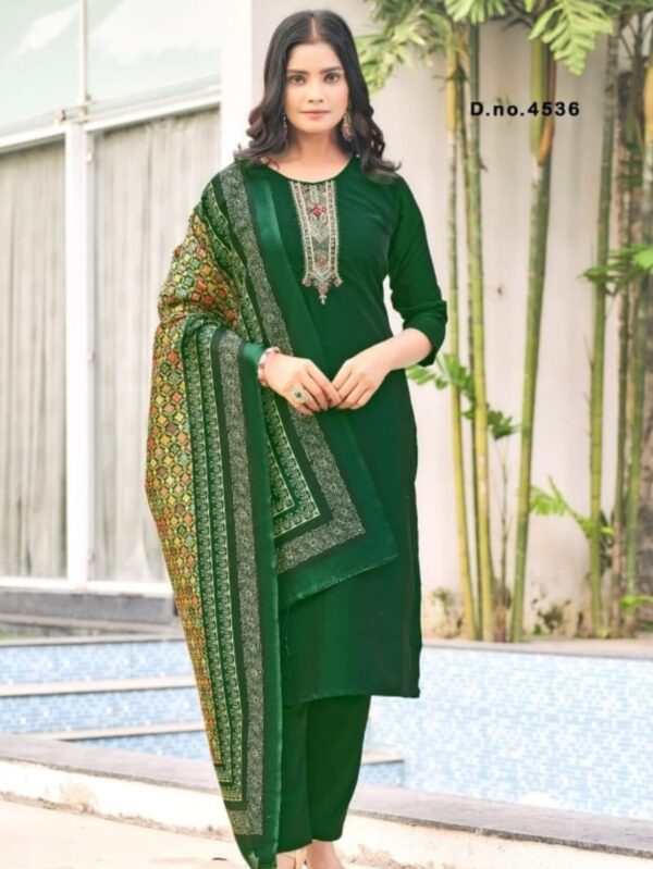 Gorgeous Women’s Suit Set Featuring Beautiful Embroidery on the Neckline& Dupatta with Digital Print