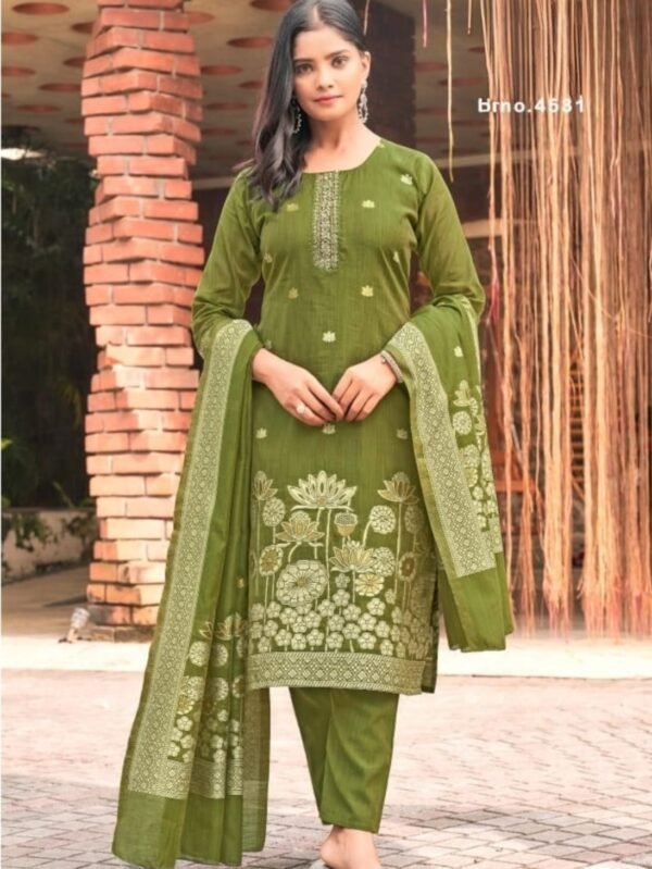 Designer Semi-Silk Suit Set with Pant & Dupatta