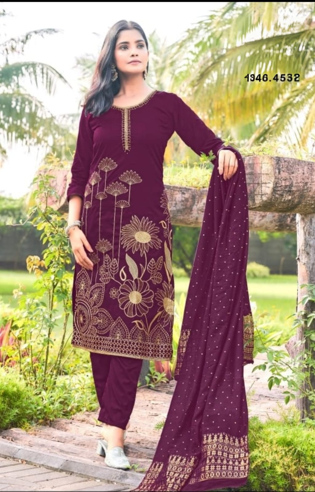 Party Wear Suit Set with Finely Embroidered Neckline
