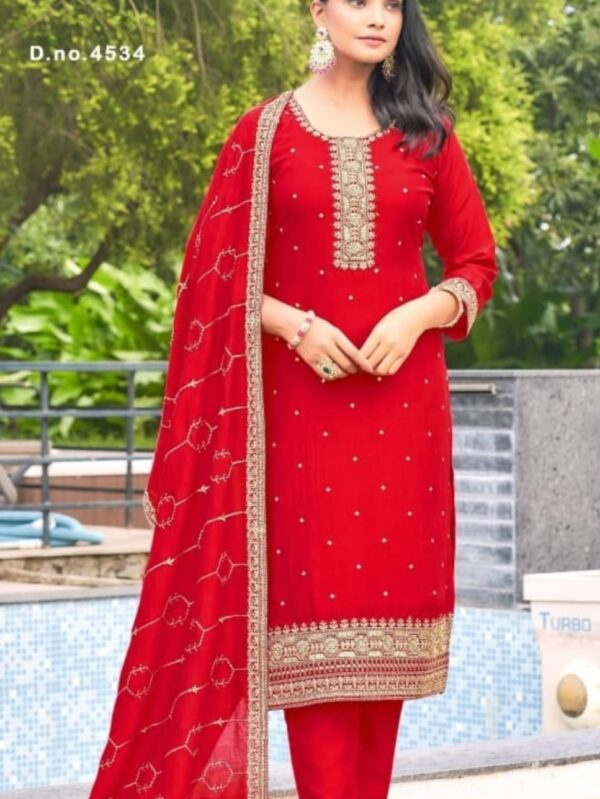 Designer Semi-Silk Suit Set with Pant & Dupatta - A Boutique Article