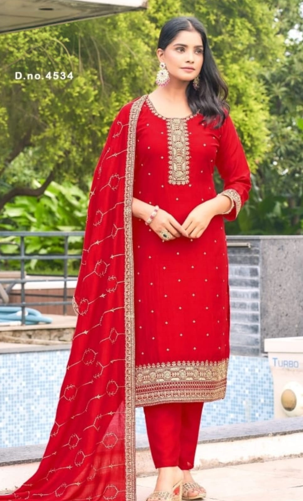 Designer Semi-Silk Suit Set with Pant & Dupatta - A Boutique Article