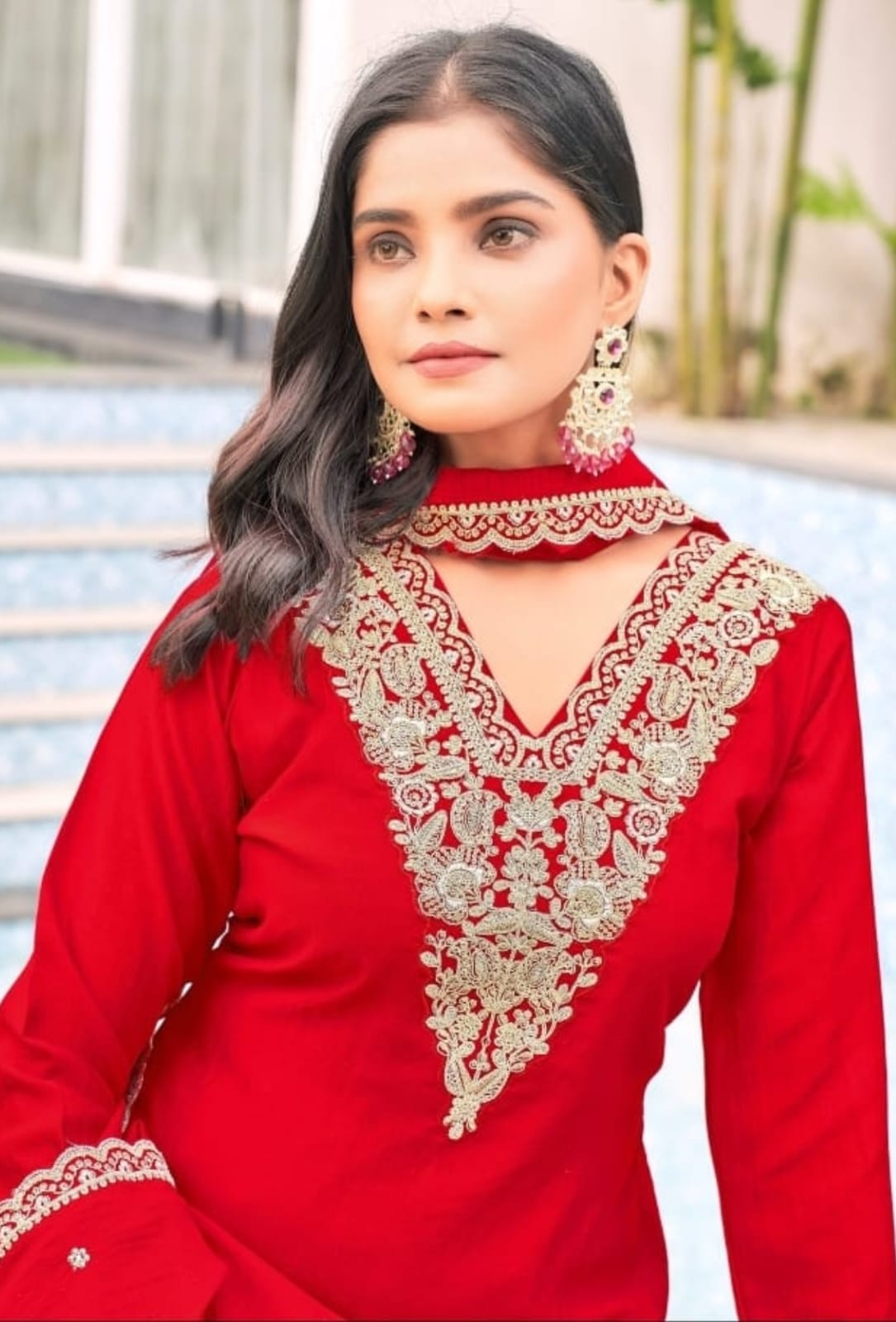 Shop elegant Semi-Silk Suit Set with Pant & Digital Print Dupatta