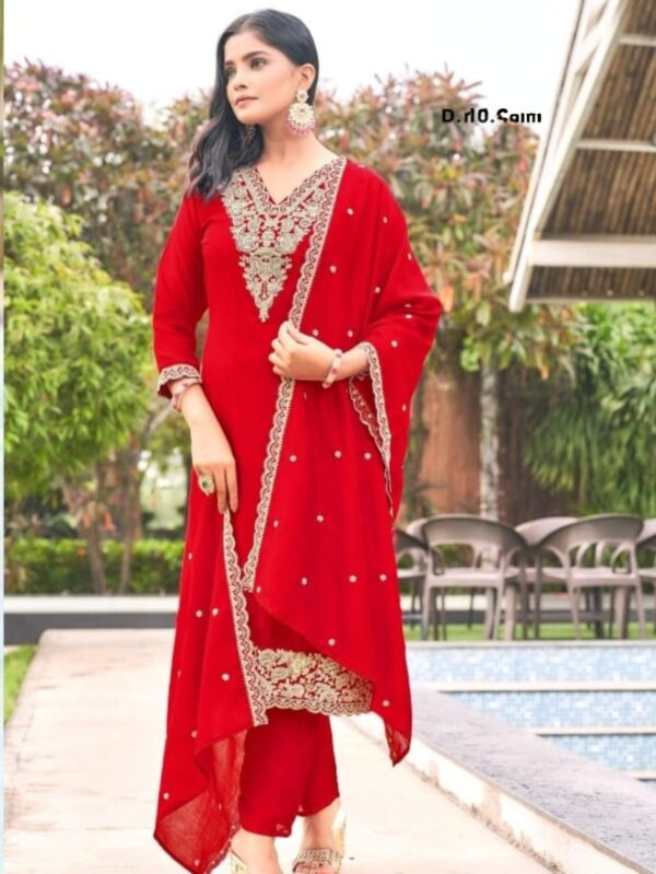 Shop elegant Semi-Silk Suit Set with Pant & Digital Print Dupatta