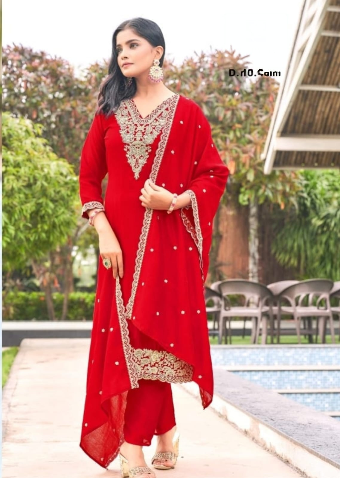 Shop elegant Semi-Silk Suit Set with Pant & Digital Print Dupatta