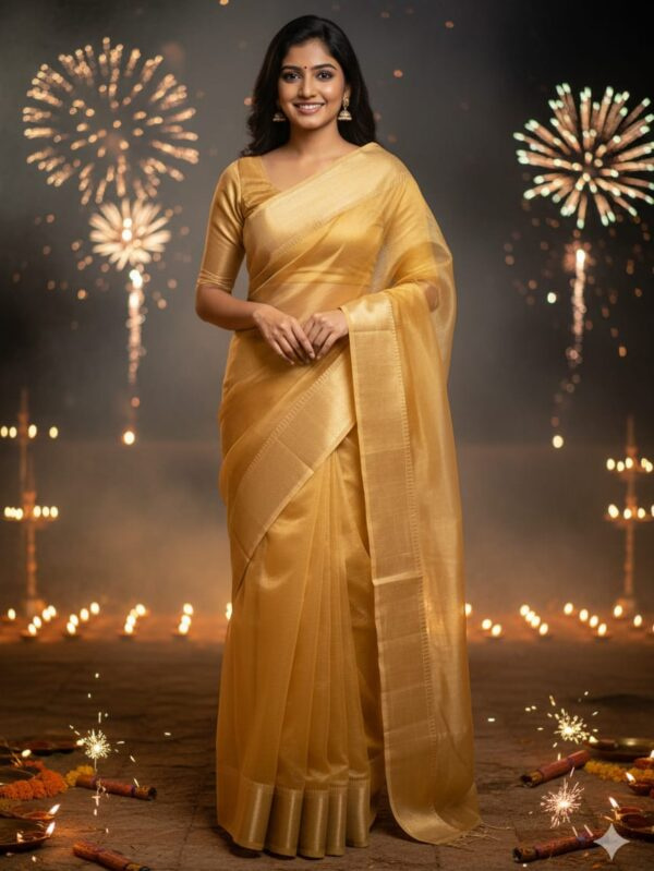 Golden Kota Doriya Saree paired with a Golden Blouse