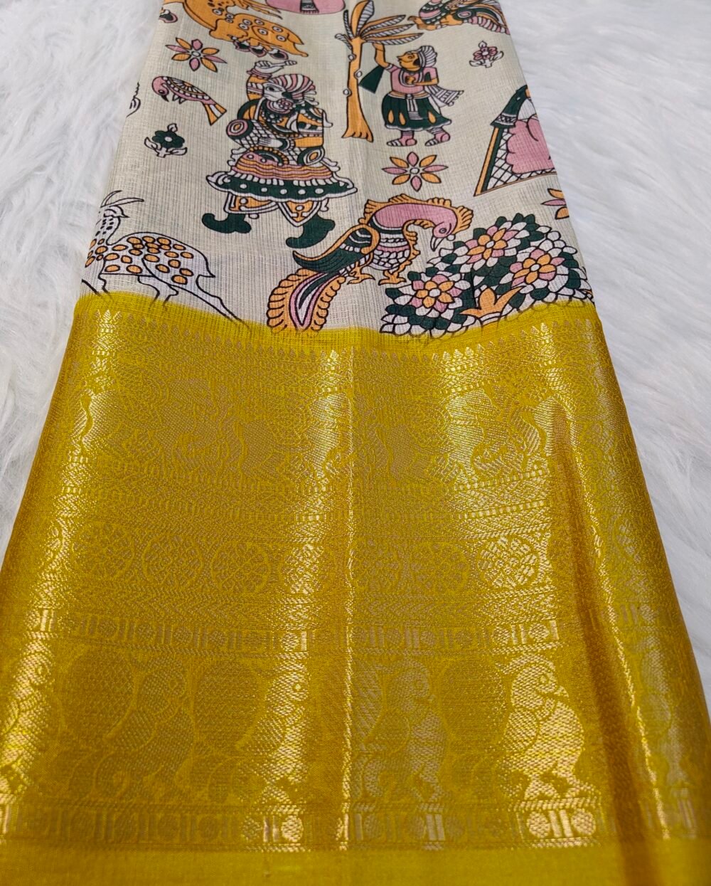 Elegant Saree crafted from rich fabric, highlighted with a broad golden border for a royal festive look - Image 3