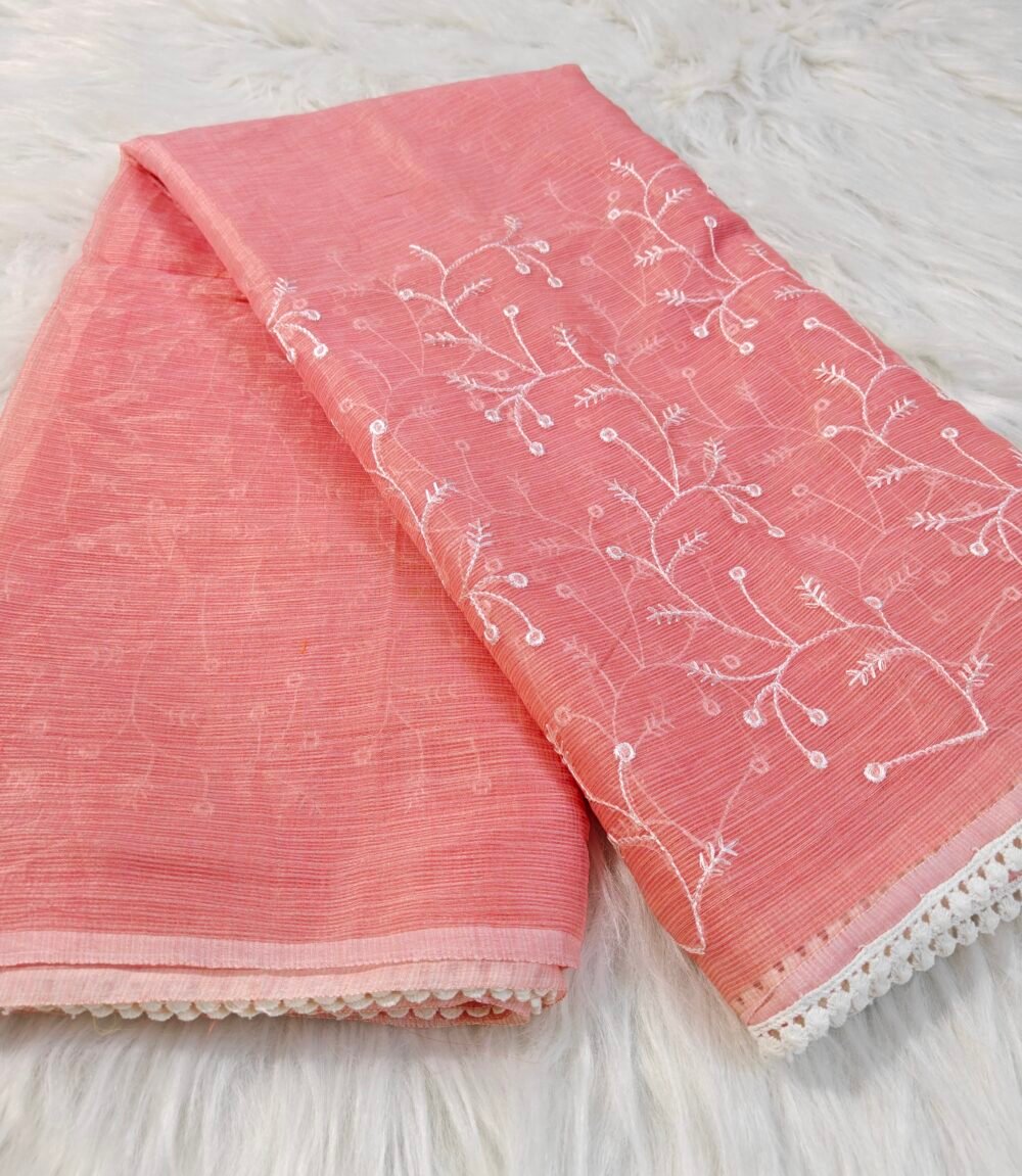A Graceful Peach Saree, light in weight and easy to carry - Image 3
