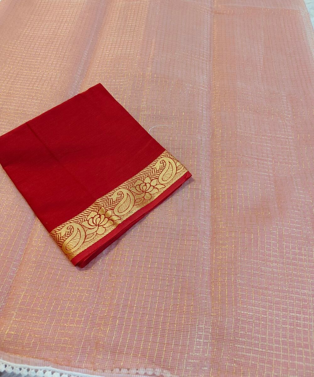 Peach Saree with Red Blouse