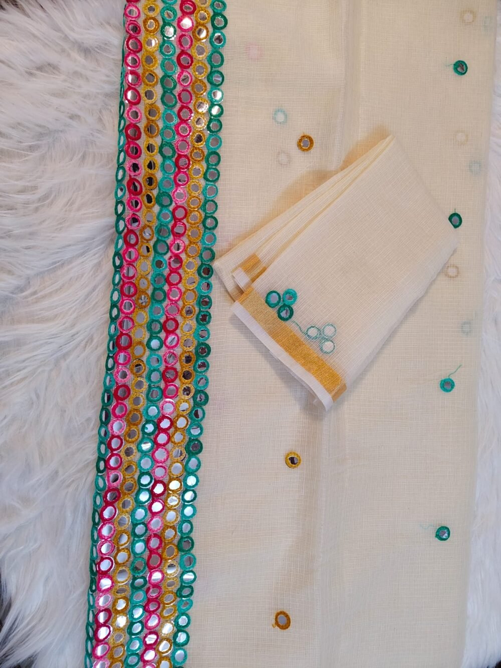 White Saree with Mirror Work