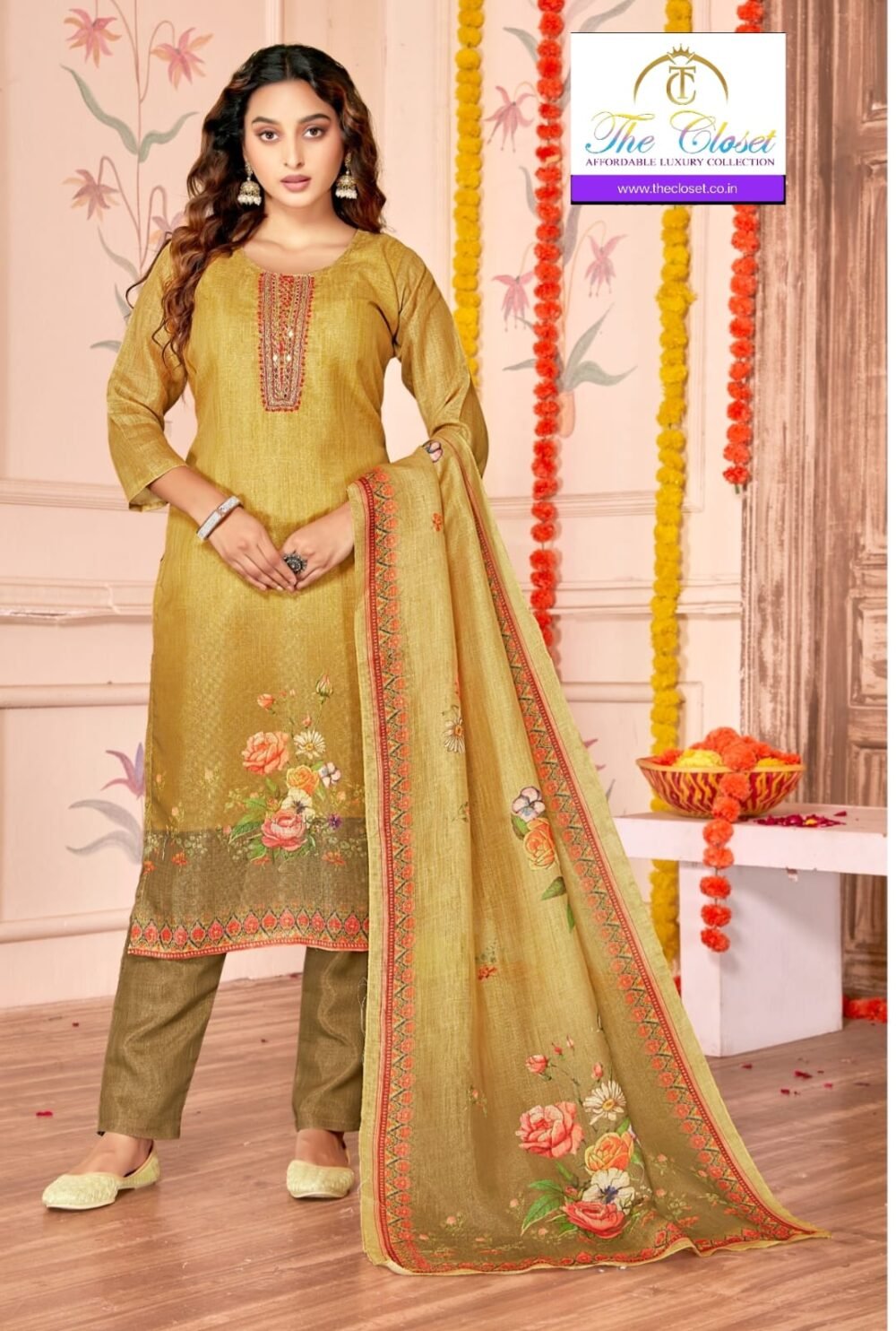 A Beautiful Semi Silk Suit Set With Pant & Digital Print Dupatta 