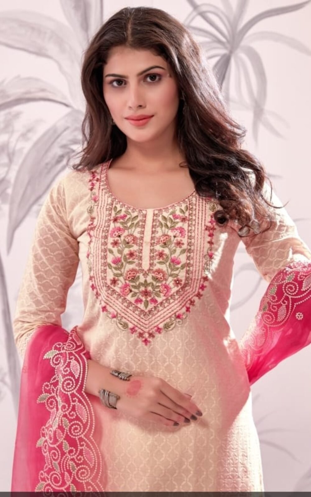 Most Beautiful Suit Set with Embroidery on Neck, Bottom & Thread work on dupatta