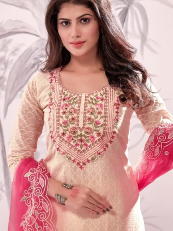 Most Beautiful Suit Set with Embroidery on Neck, Bottom & Thread work on dupatta