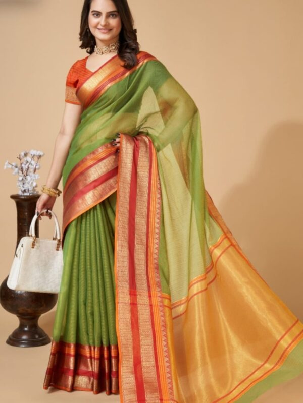 Mahendi Green Color Kota Doriya Saree with Zari Weaving Work