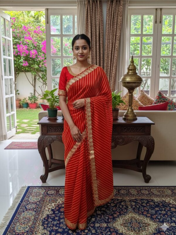 Radiant Red Leheriya Saree