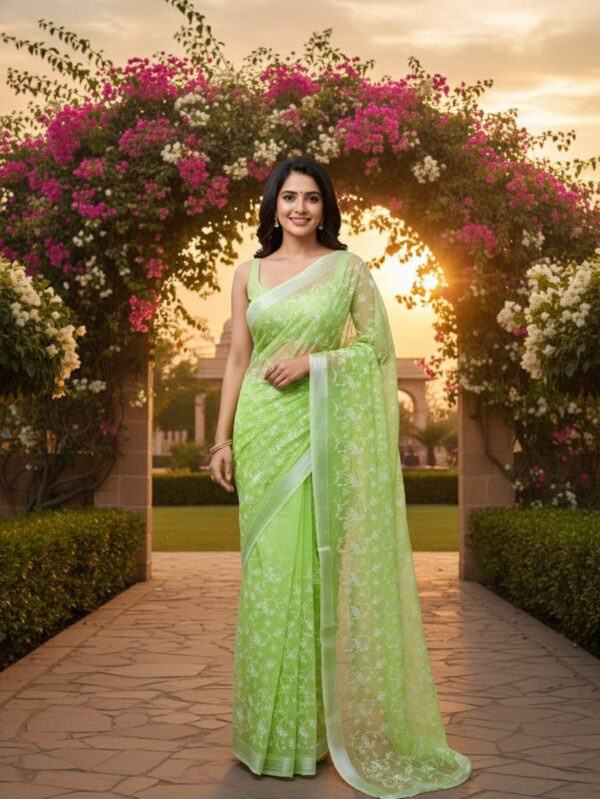 Attractive Kota Doriya Parrot Green Saree