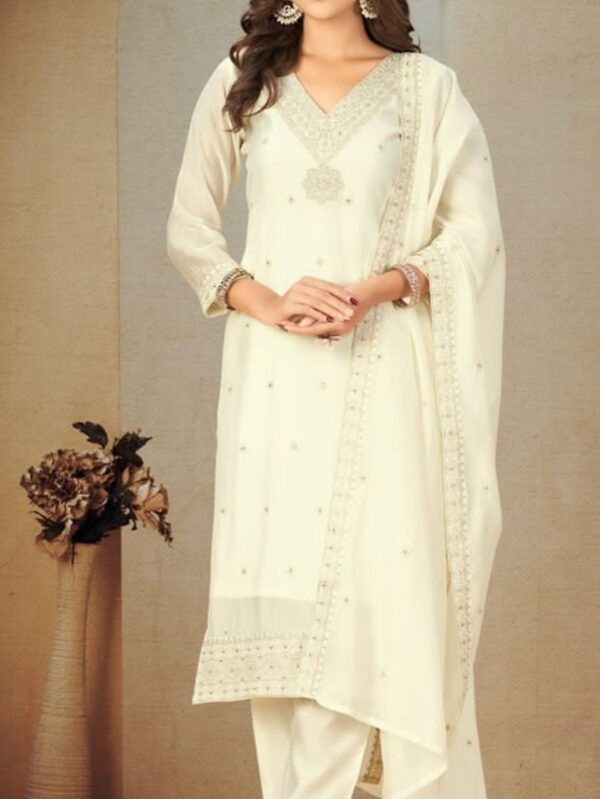 The Elegant White Semi Silk Suit