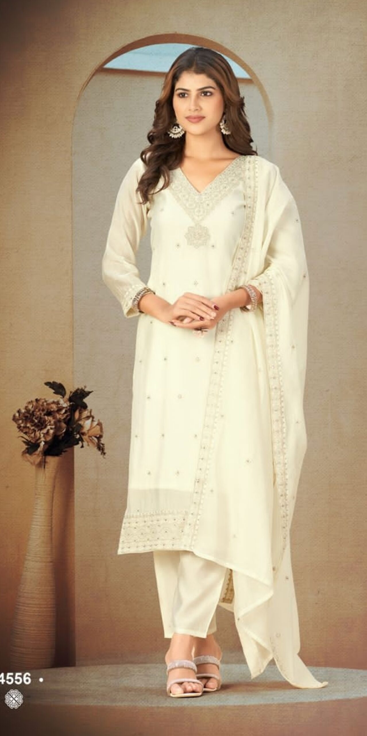 The Elegant White Semi Silk Suit