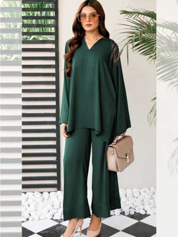 Elegant Bottle Green Korean BSY Co-Ord Set for Women (2-Piece)