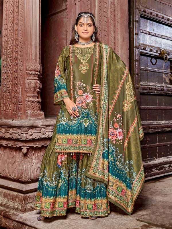 Pakistani Suit With Sharara | Pure Crape Silk Digital Print With Cotton Inner