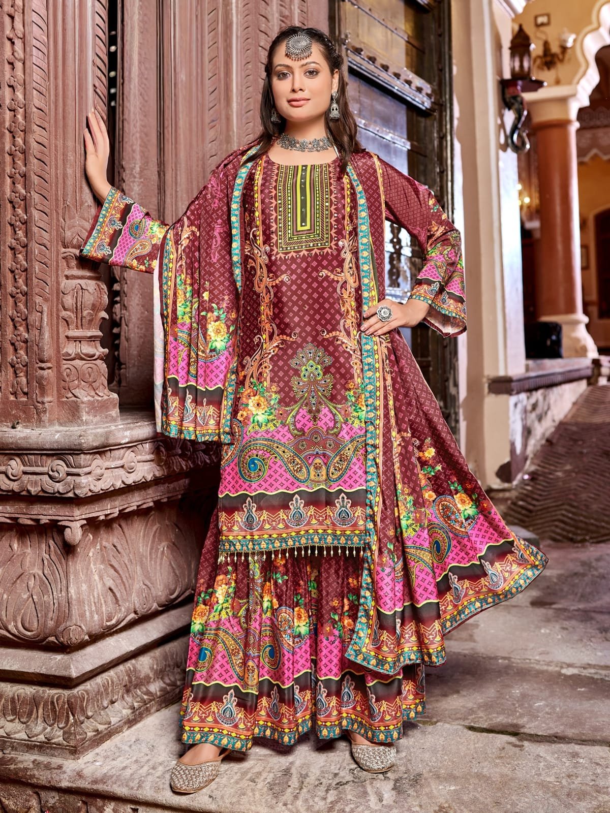 Pakistani Suit With Sharara – Crape Silk Digital Print