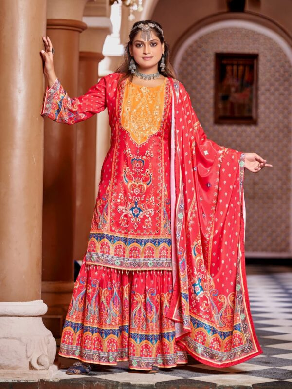 Pakistani Suit With Sharara – Pure Crape Silk Digital Print