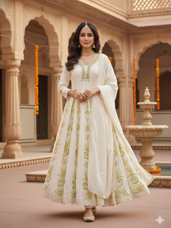 The White Freshness Mal Cotton Anarkali Suit Set
