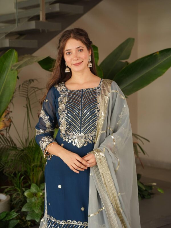 Designer Embroidered Kurti Plazzo Dupatta Set