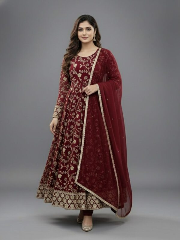 Elegant Embroidered Sequence Designer Anarkali Suit (Three Piece Set)