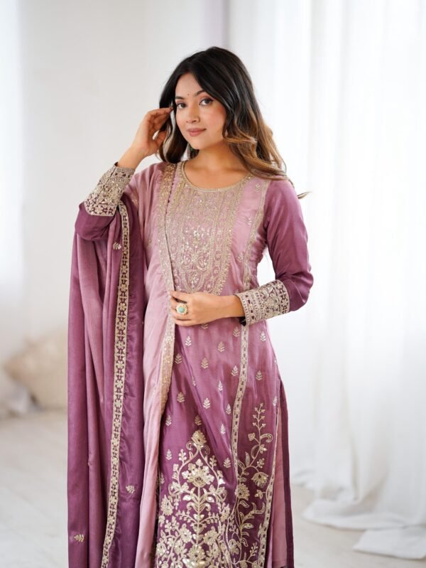 Shaded Chinon Silk Party Wear Suit Set