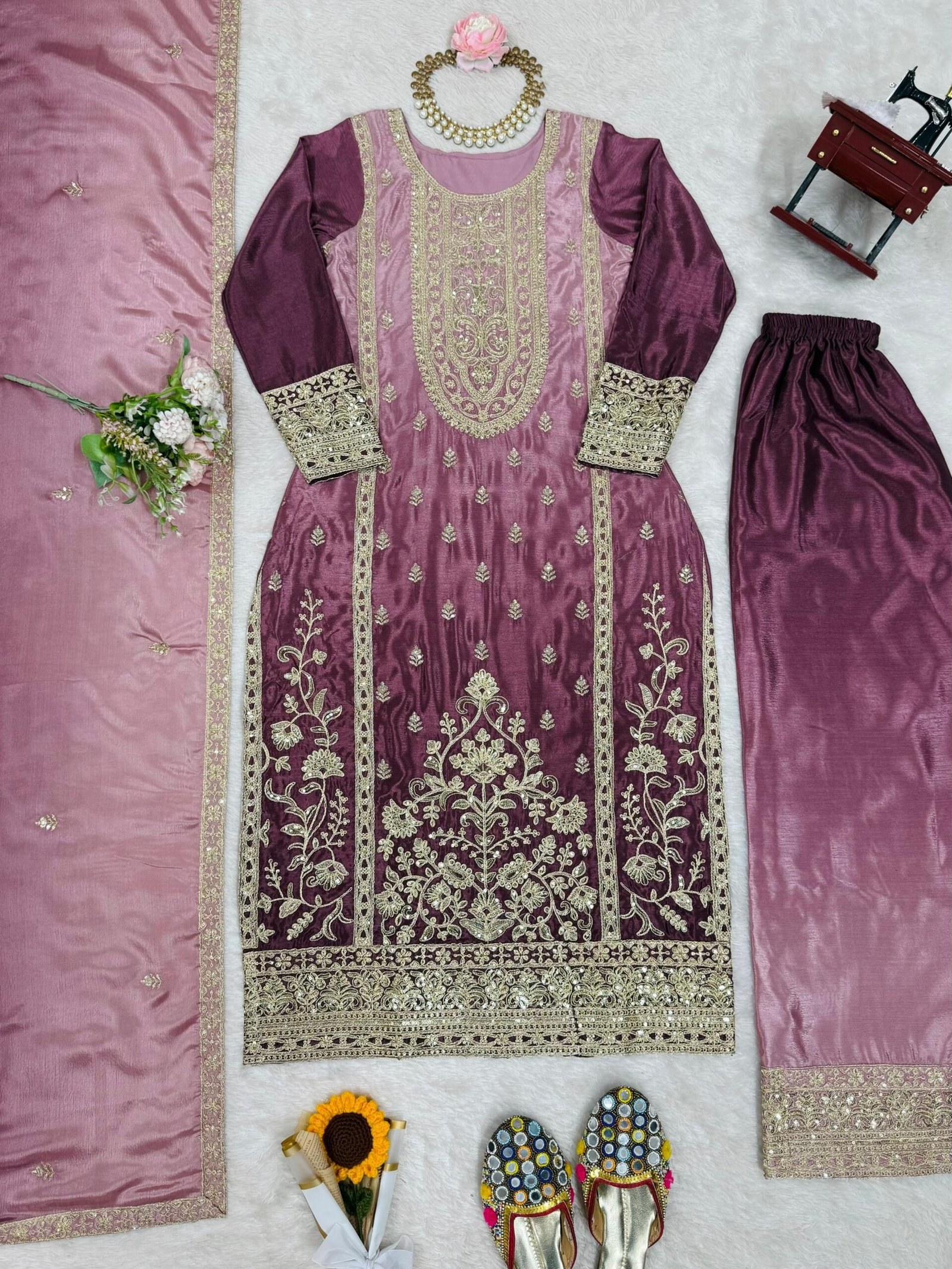 Shaded Chinon Silk Party Wear Suit Set