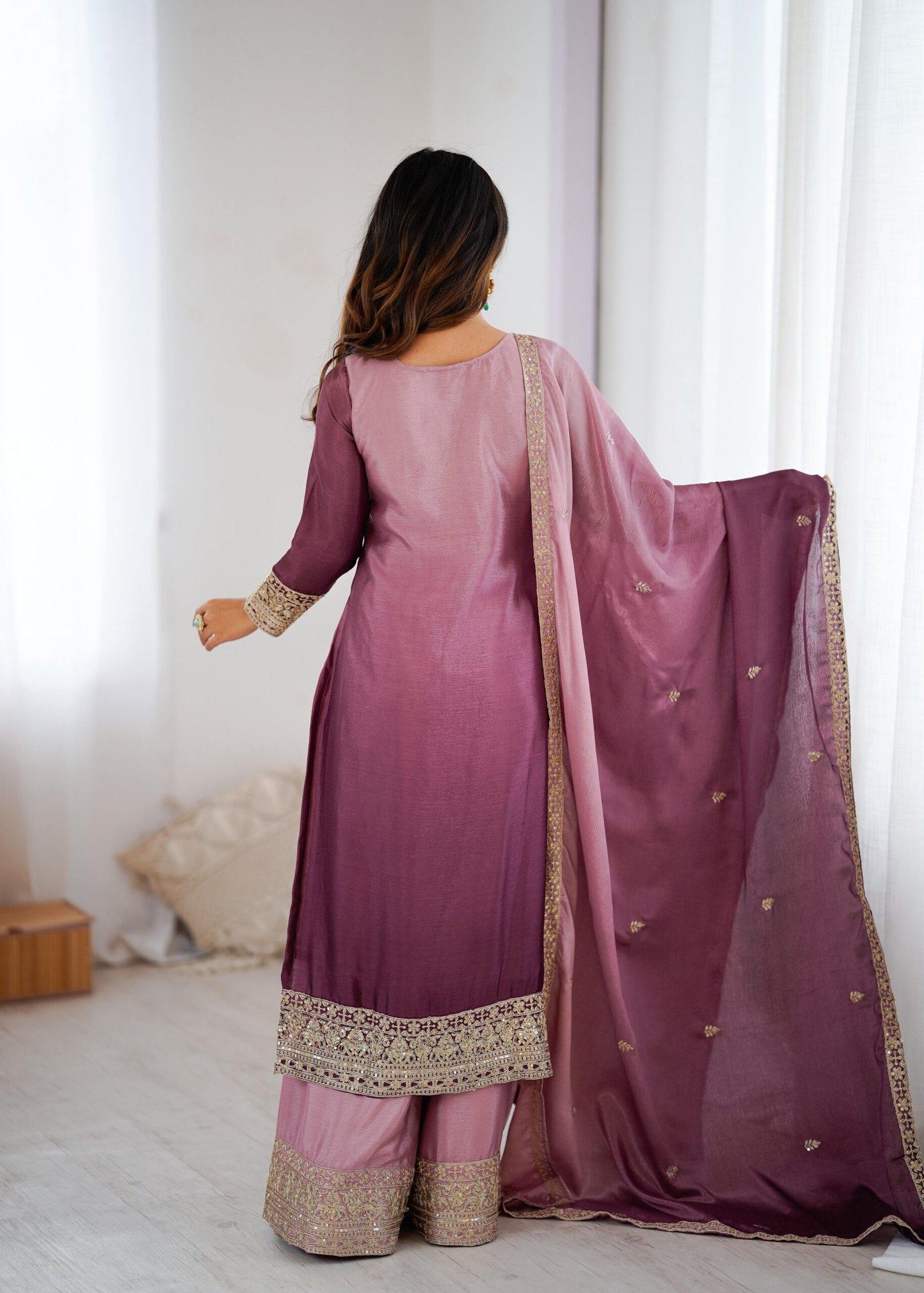 Shaded Chinon Silk Party Wear Suit Set