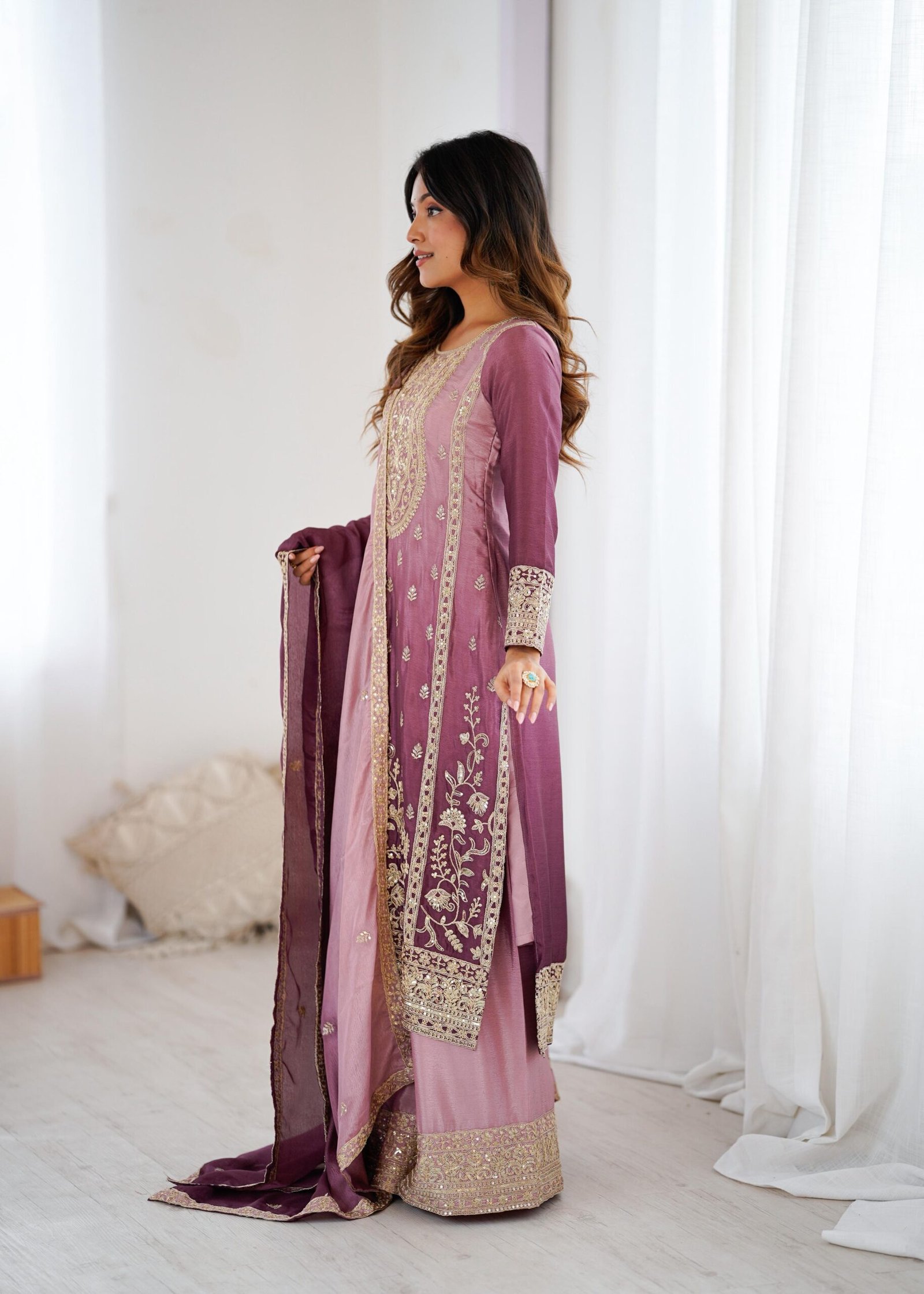 Shaded Chinon Silk Party Wear Suit Set