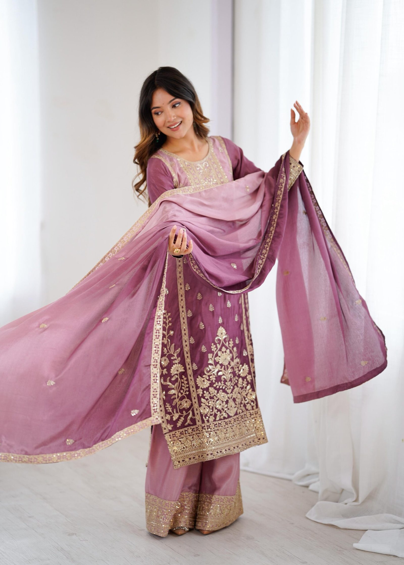 Shaded Chinon Silk Party Wear Suit Set