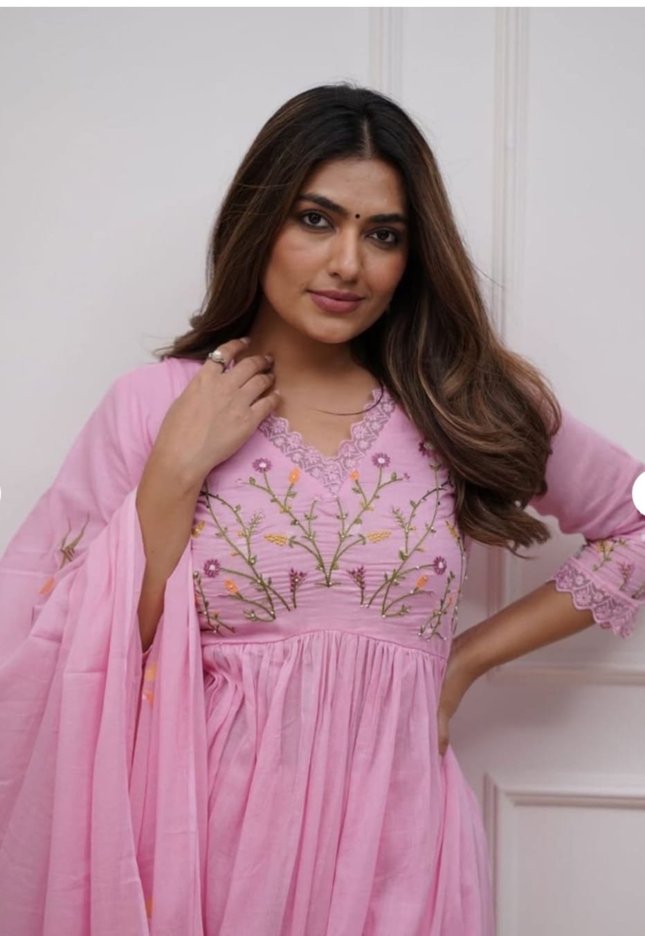 Baby Pink Cotton Embroidered 3 Piece Suit Set for Women – Kurti Pant with Dupatta - thecloset co