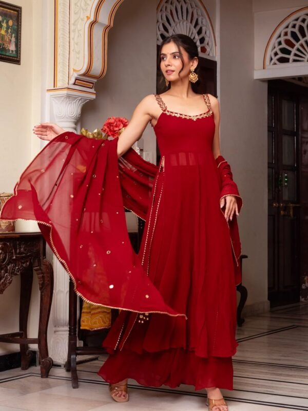 Bold & Beautiful Red for Fashion Lovers ♥️ Red Mirror Work Kurta Palazzo Set for Women