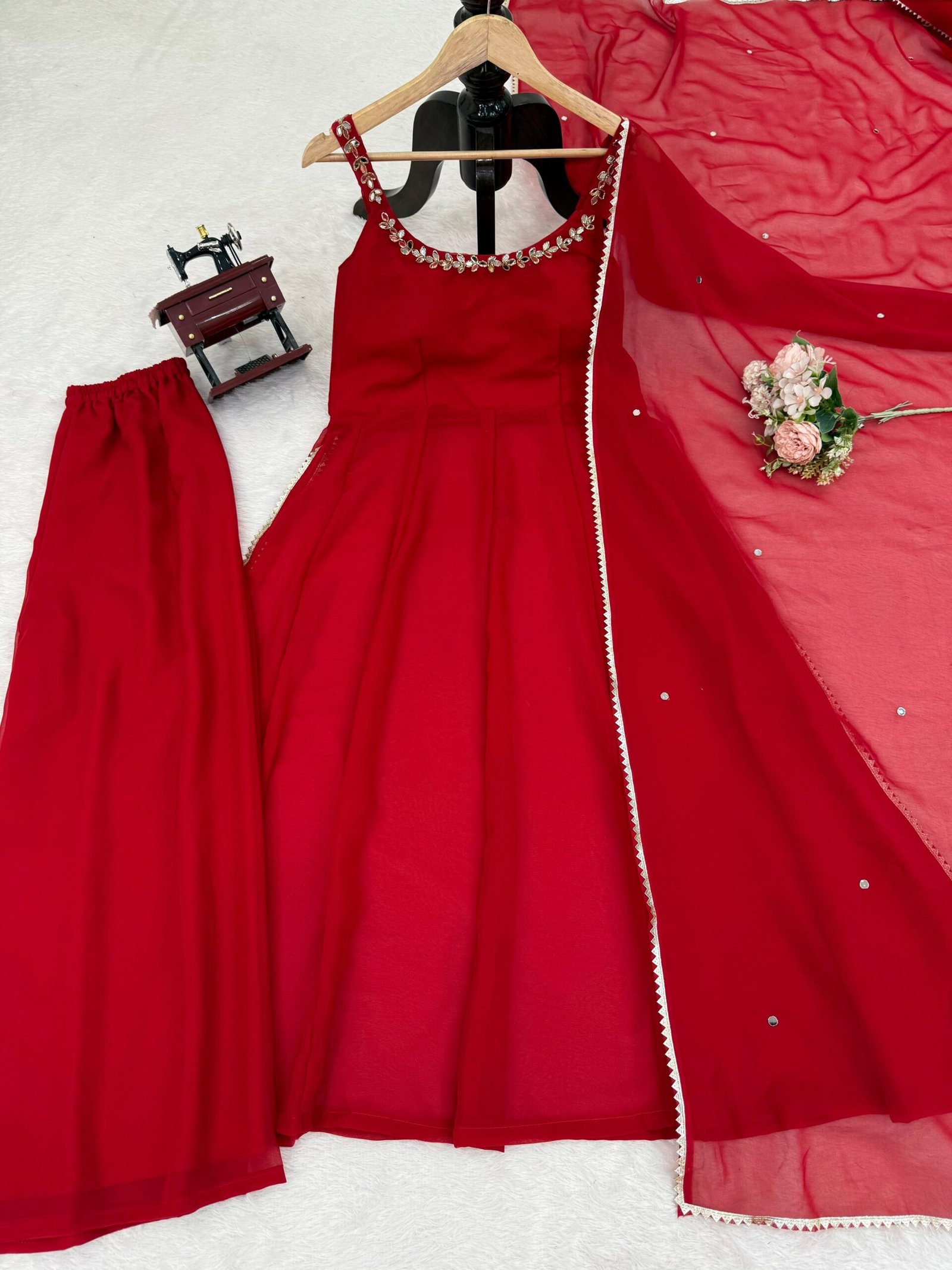Bold & Beautiful Red for Fashion Lovers ♥️ Red Mirror Work Kurta Palazzo Set for Women