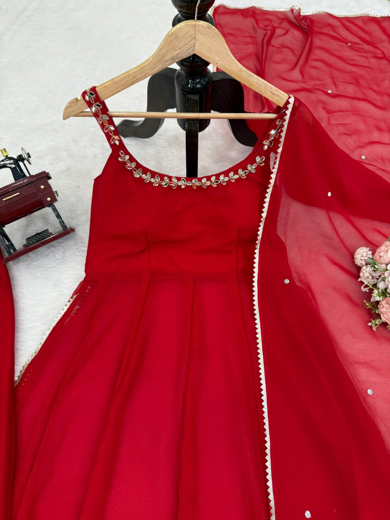 Bold & Beautiful Red for Fashion Lovers ♥️ Red Mirror Work Kurta Palazzo Set for Women