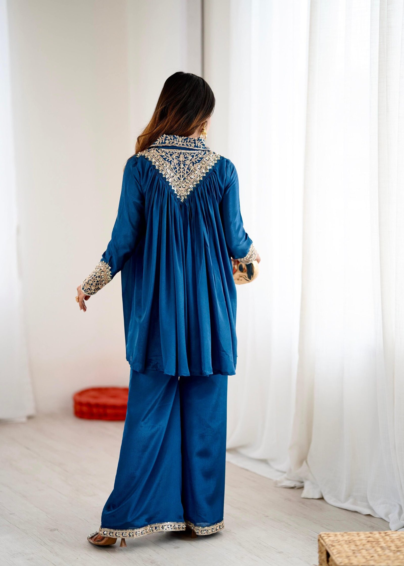 Cord Set for Women – Heavy Chinon Embroidery Sequence Work Top & Plazzo Set (M-XXL)
