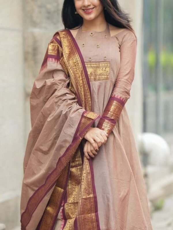 Premium Pattu Cotton Gown with Dupatta Kurta Set for Women thecloset