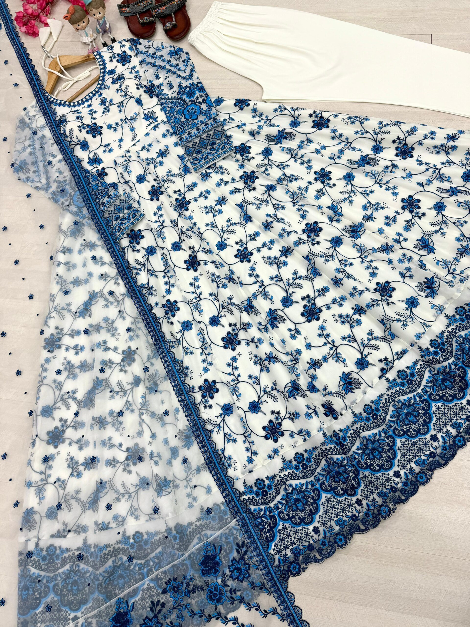 Eye-catching Partywear Outfit - Heavy Faux Georgette Gown, Dupatta & Bottom Set