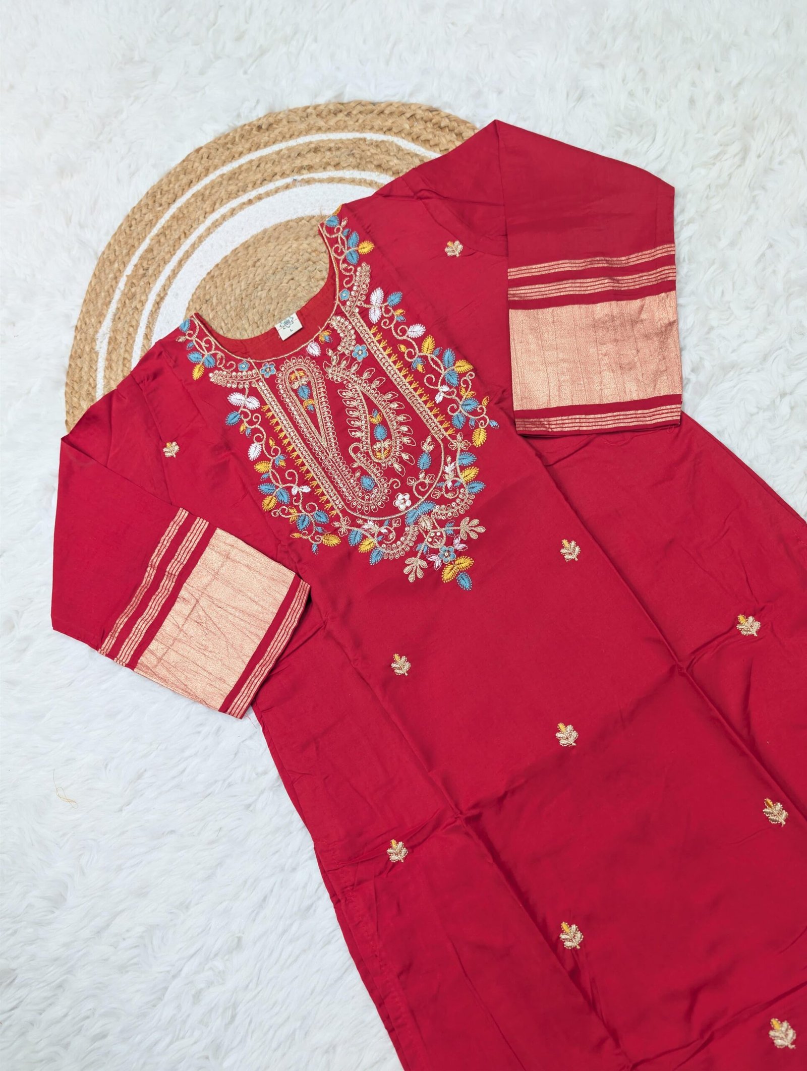 Charming 3 Piece Viscose Silk Embroidered Kurta Set for Women with Chanderi Dupatta - Image 2