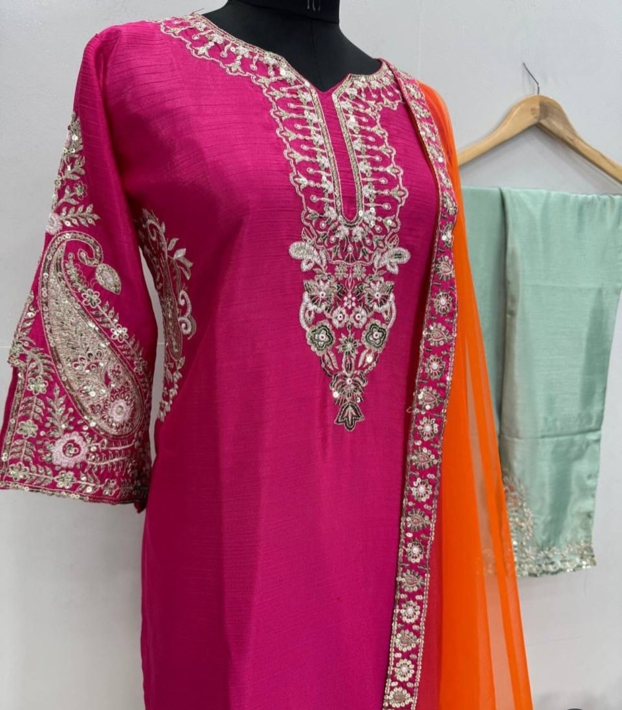 Desi Girl Era Set | Elegant Chinon Embroidery Kurti Palazzo Set for Women - Image 4