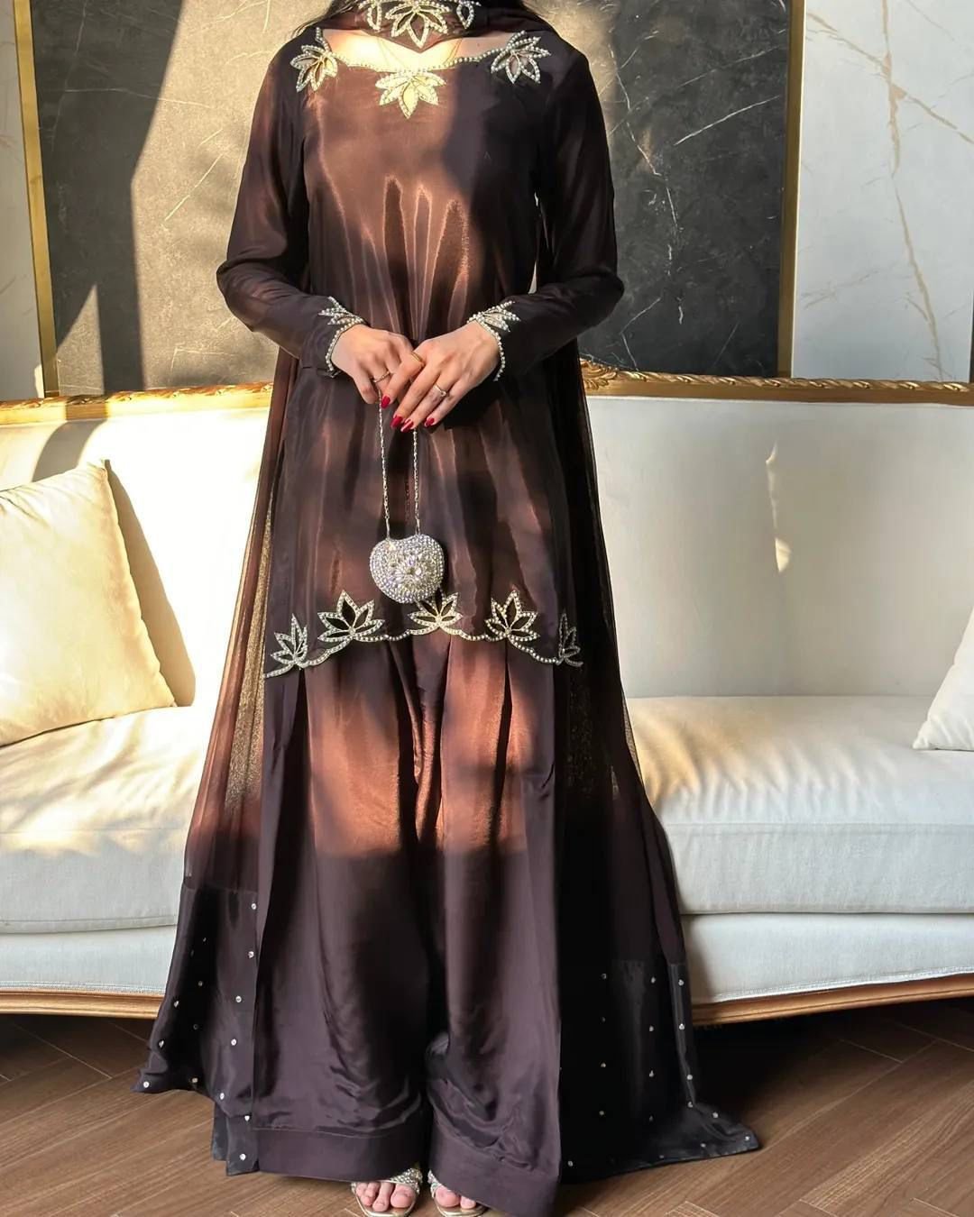 Heavy Embroidered Crepe Kurta Set for Women Party Wear 3 Piece Suit for Women with Dupatta