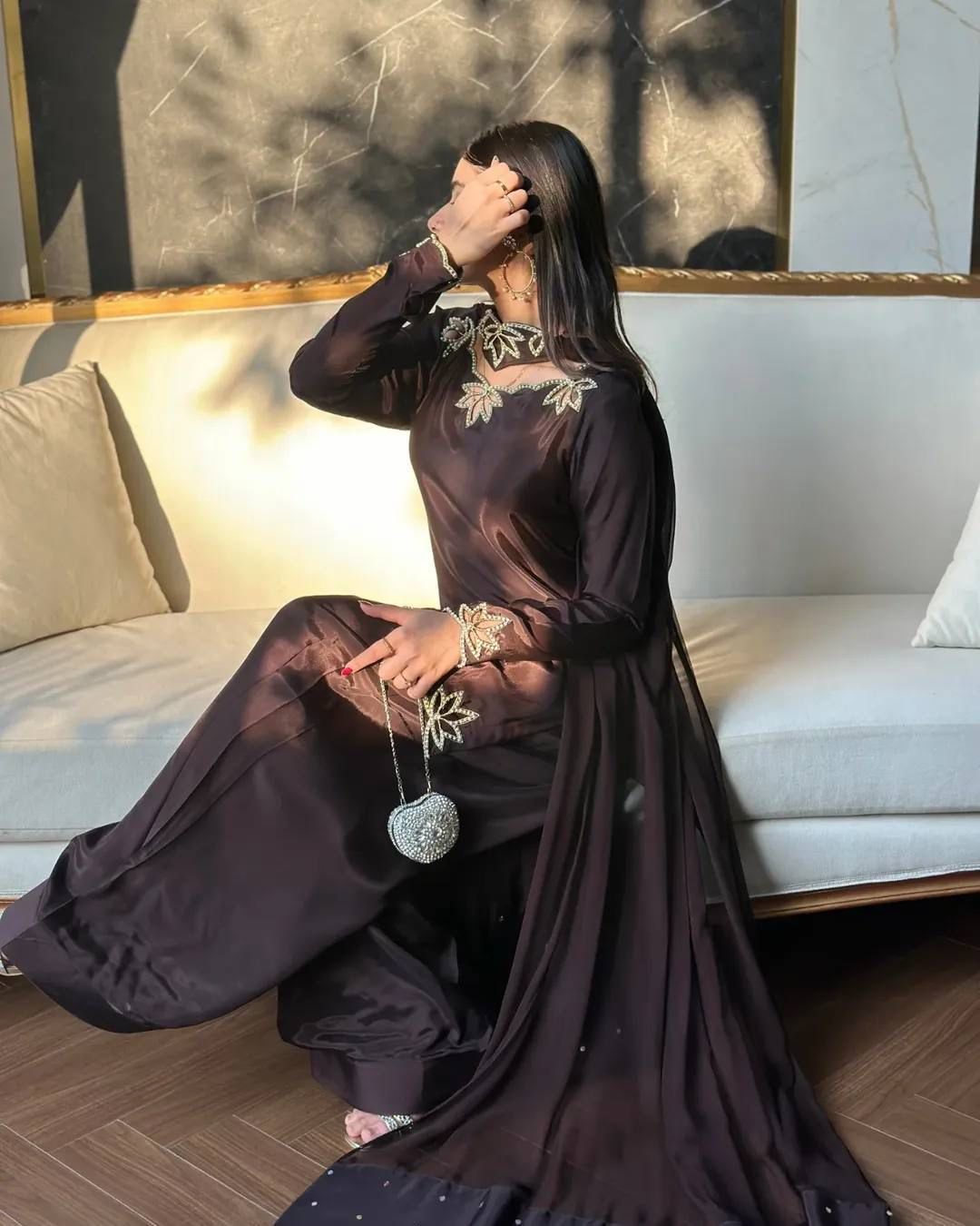 Heavy Embroidered Crepe Kurta Set for Women | Party Wear 3 Piece Suit with Dupatta - Image 3